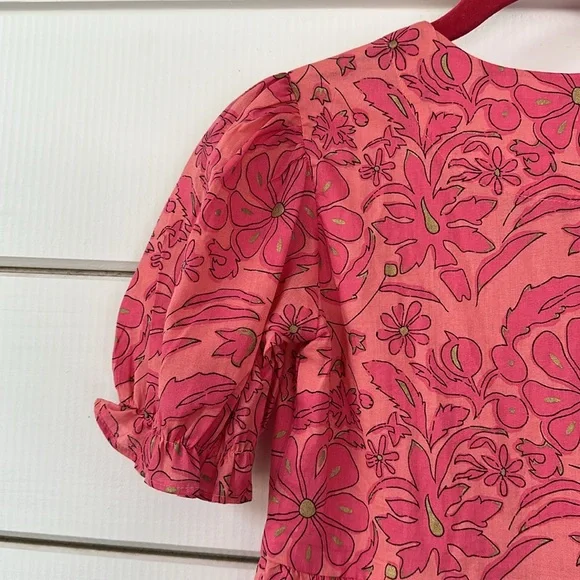 Utsa Kids Pink & Gold Floral Cotton Summer Dress Size 9/10 - Picture 12 of 14